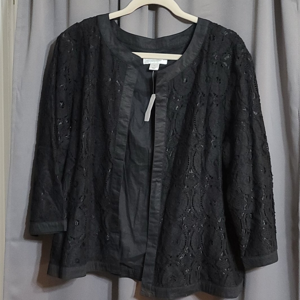 NWT Christopher & Banks Womens Jacket Blazer Black Lacy LinedSz XL